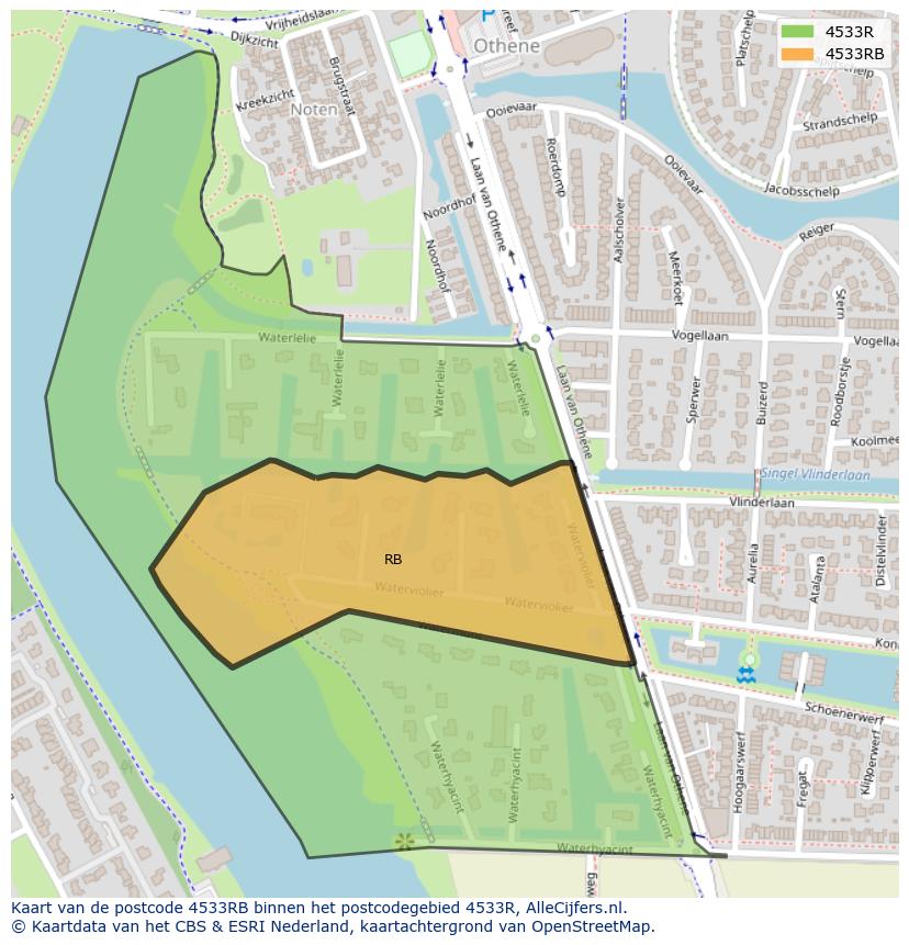 Afbeelding van het postcodegebied 4533 RB op de kaart.