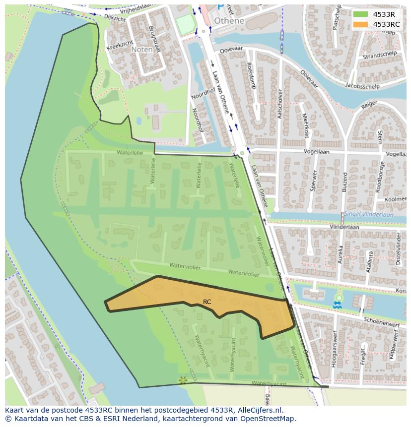 Afbeelding van het postcodegebied 4533 RC op de kaart.