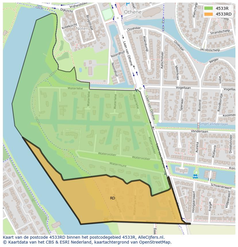 Afbeelding van het postcodegebied 4533 RD op de kaart.