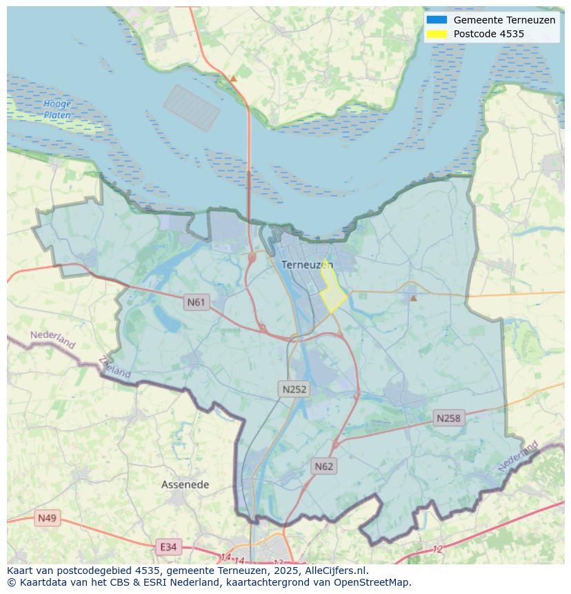 Afbeelding van het postcodegebied 4535 op de kaart.