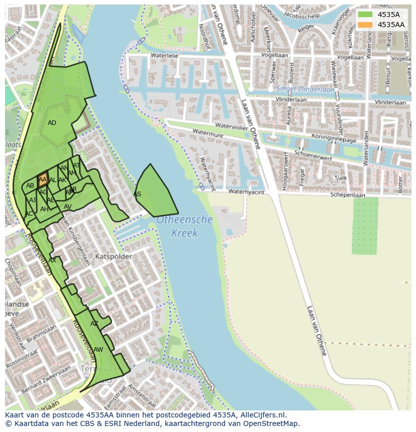 Afbeelding van het postcodegebied 4535 AA op de kaart.