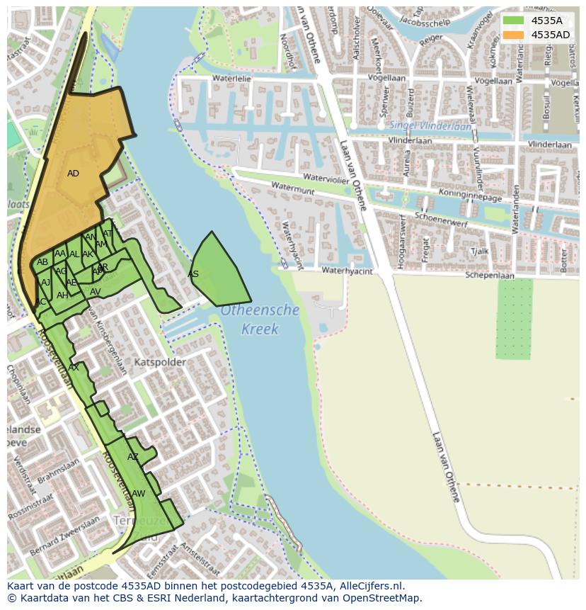 Afbeelding van het postcodegebied 4535 AD op de kaart.