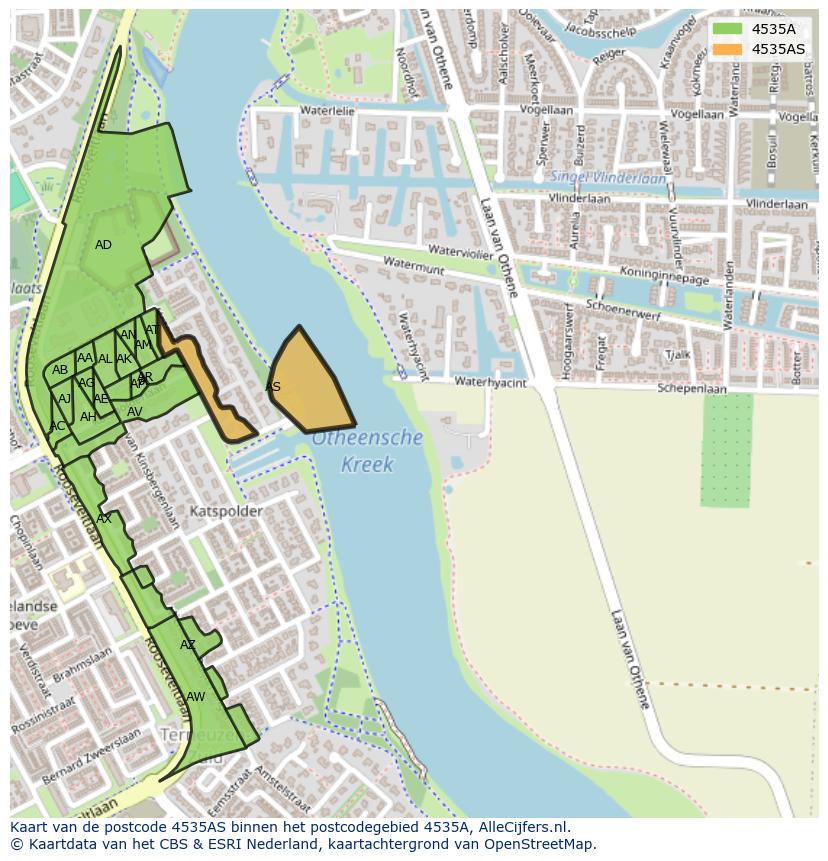Afbeelding van het postcodegebied 4535 AS op de kaart.