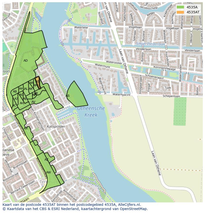 Afbeelding van het postcodegebied 4535 AT op de kaart.