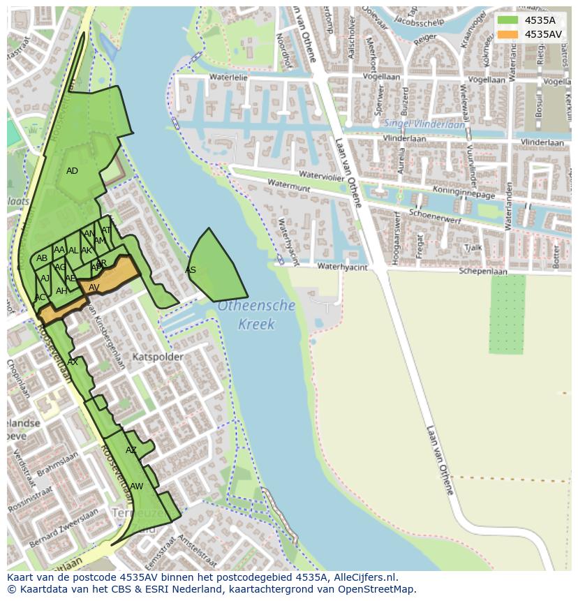 Afbeelding van het postcodegebied 4535 AV op de kaart.