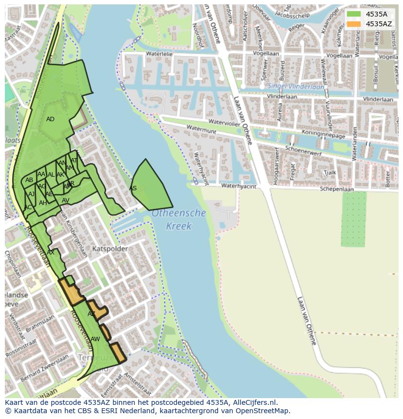 Afbeelding van het postcodegebied 4535 AZ op de kaart.