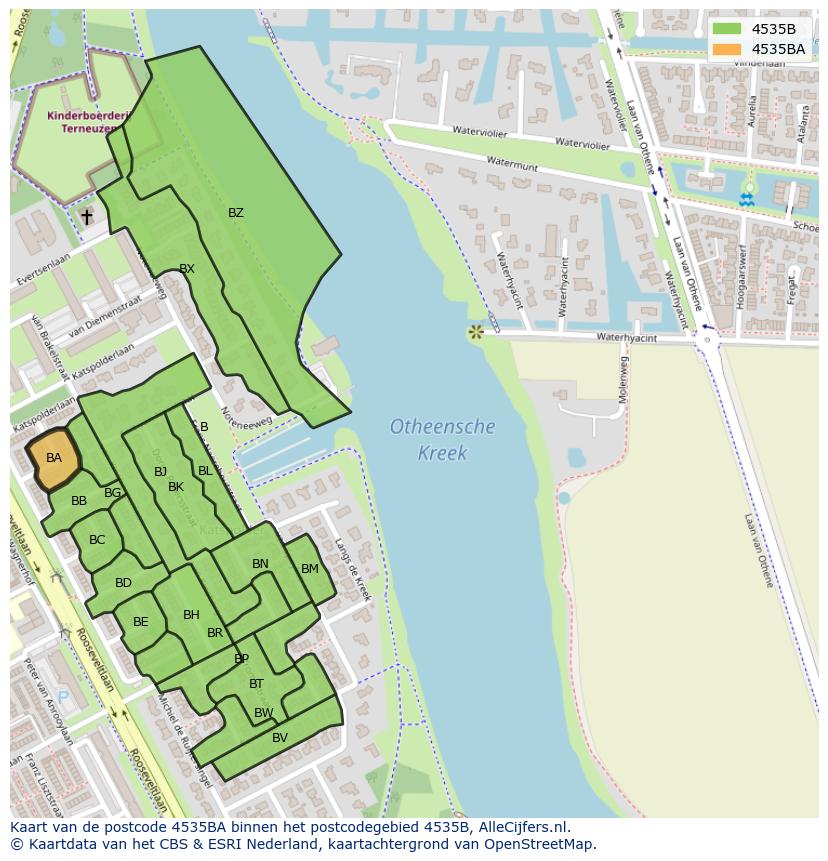 Afbeelding van het postcodegebied 4535 BA op de kaart.