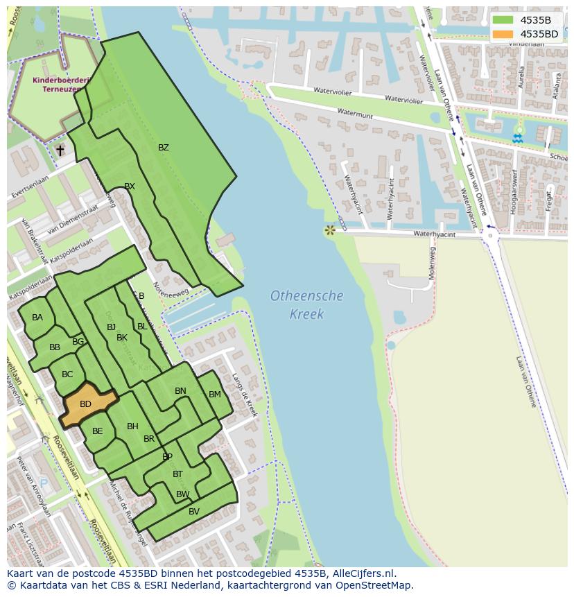 Afbeelding van het postcodegebied 4535 BD op de kaart.