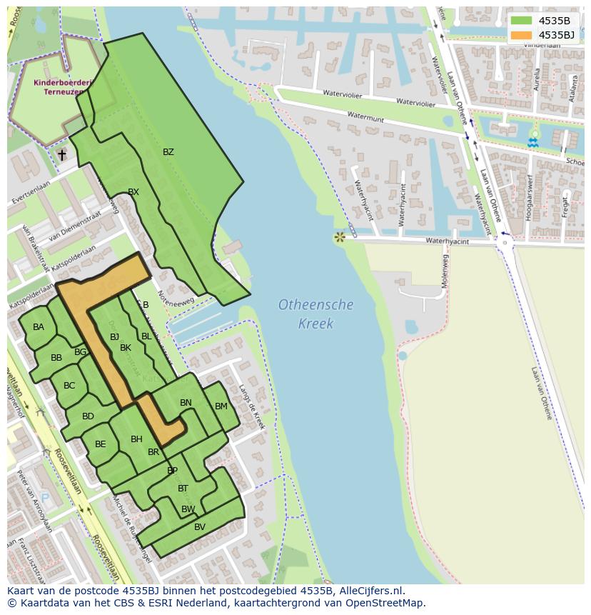 Afbeelding van het postcodegebied 4535 BJ op de kaart.