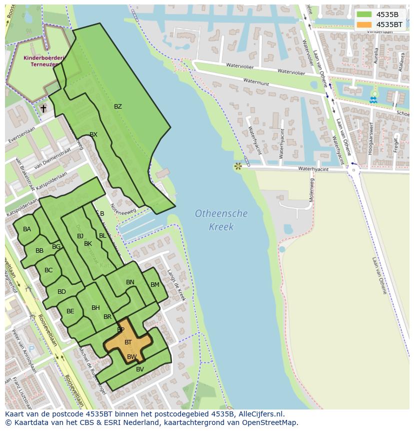 Afbeelding van het postcodegebied 4535 BT op de kaart.