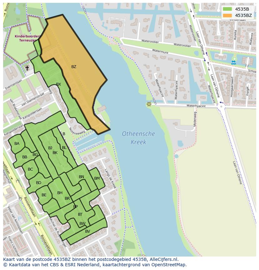 Afbeelding van het postcodegebied 4535 BZ op de kaart.