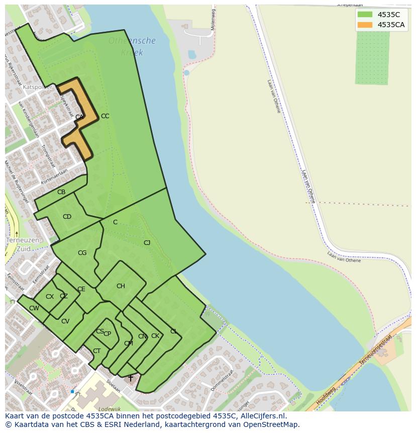 Afbeelding van het postcodegebied 4535 CA op de kaart.