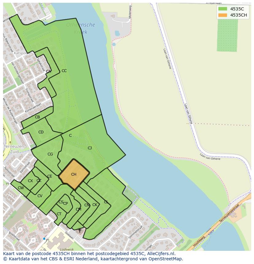 Afbeelding van het postcodegebied 4535 CH op de kaart.