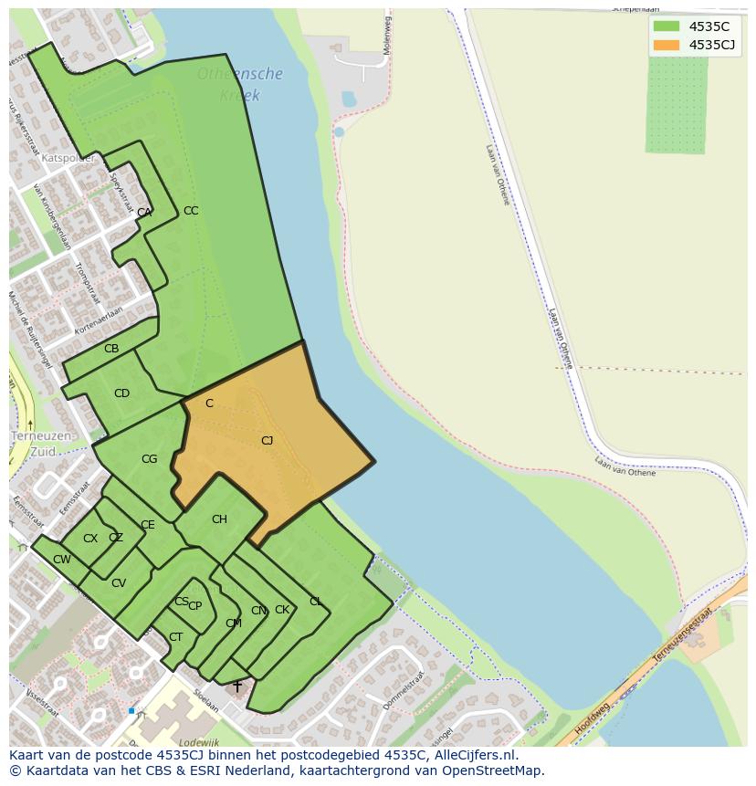 Afbeelding van het postcodegebied 4535 CJ op de kaart.