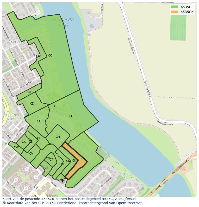 Afbeelding van het postcodegebied 4535 CK op de kaart.