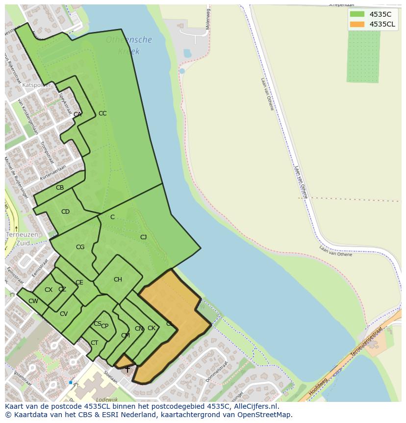Afbeelding van het postcodegebied 4535 CL op de kaart.
