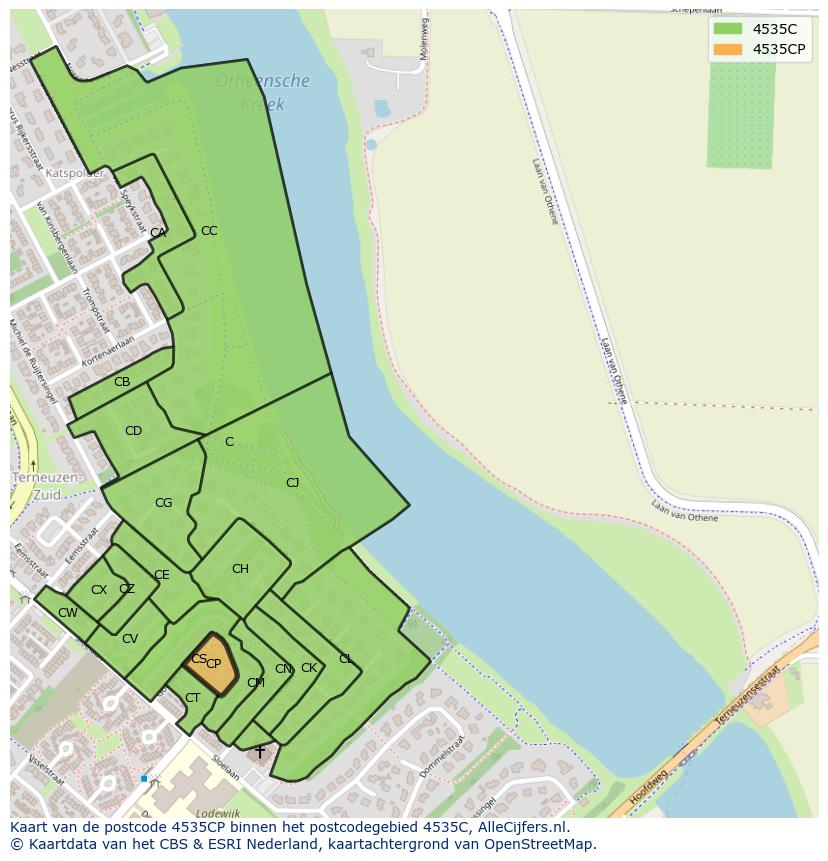 Afbeelding van het postcodegebied 4535 CP op de kaart.