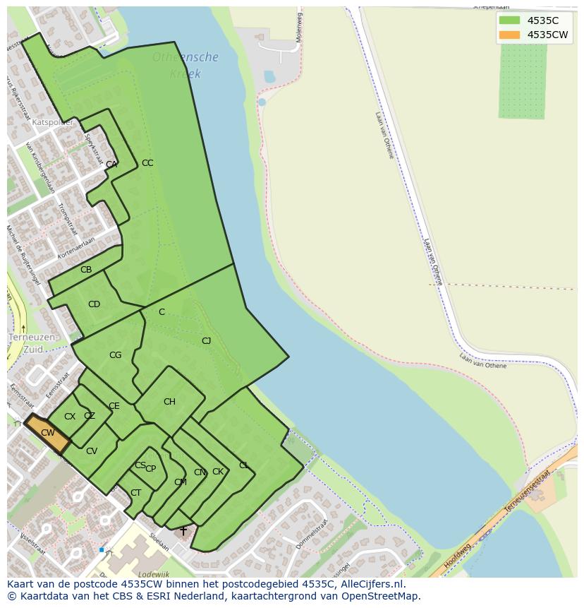 Afbeelding van het postcodegebied 4535 CW op de kaart.