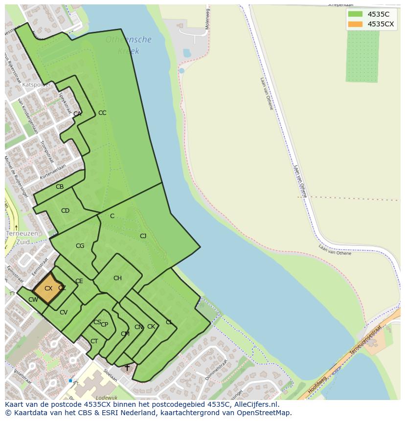 Afbeelding van het postcodegebied 4535 CX op de kaart.