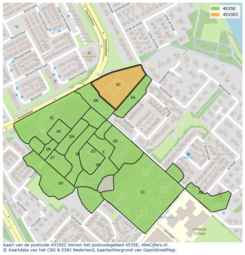 Afbeelding van het postcodegebied 4535 EC op de kaart.