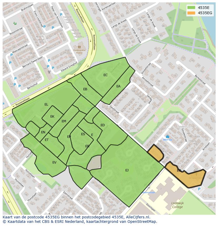 Afbeelding van het postcodegebied 4535 EG op de kaart.