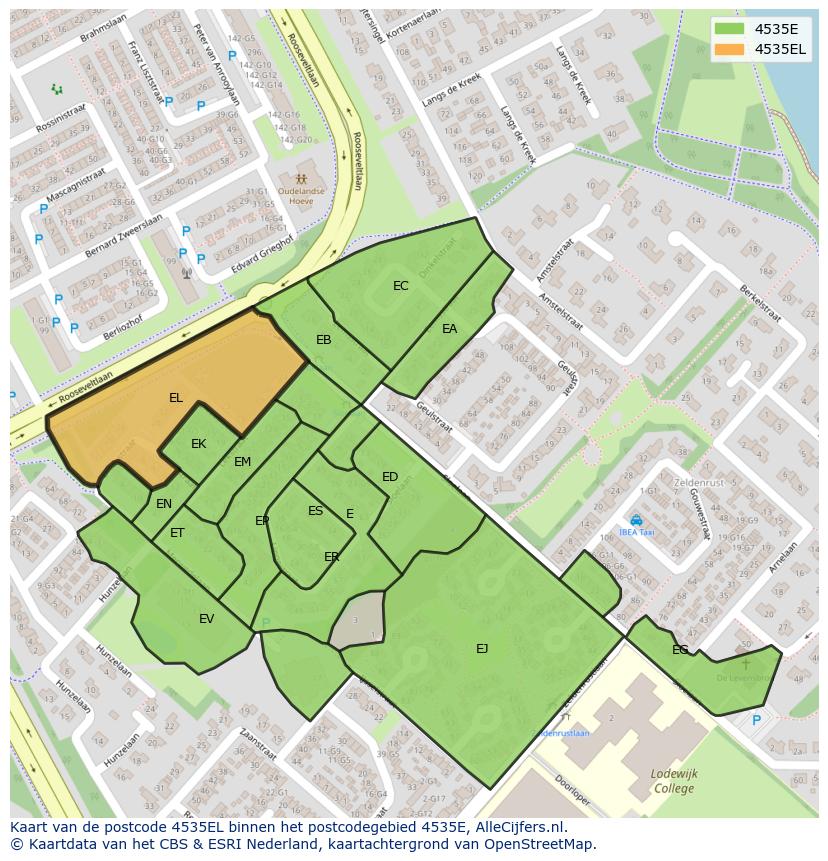 Afbeelding van het postcodegebied 4535 EL op de kaart.