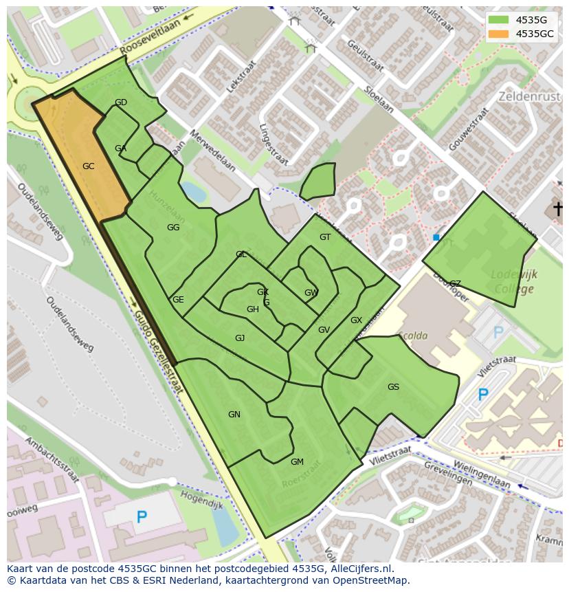Afbeelding van het postcodegebied 4535 GC op de kaart.