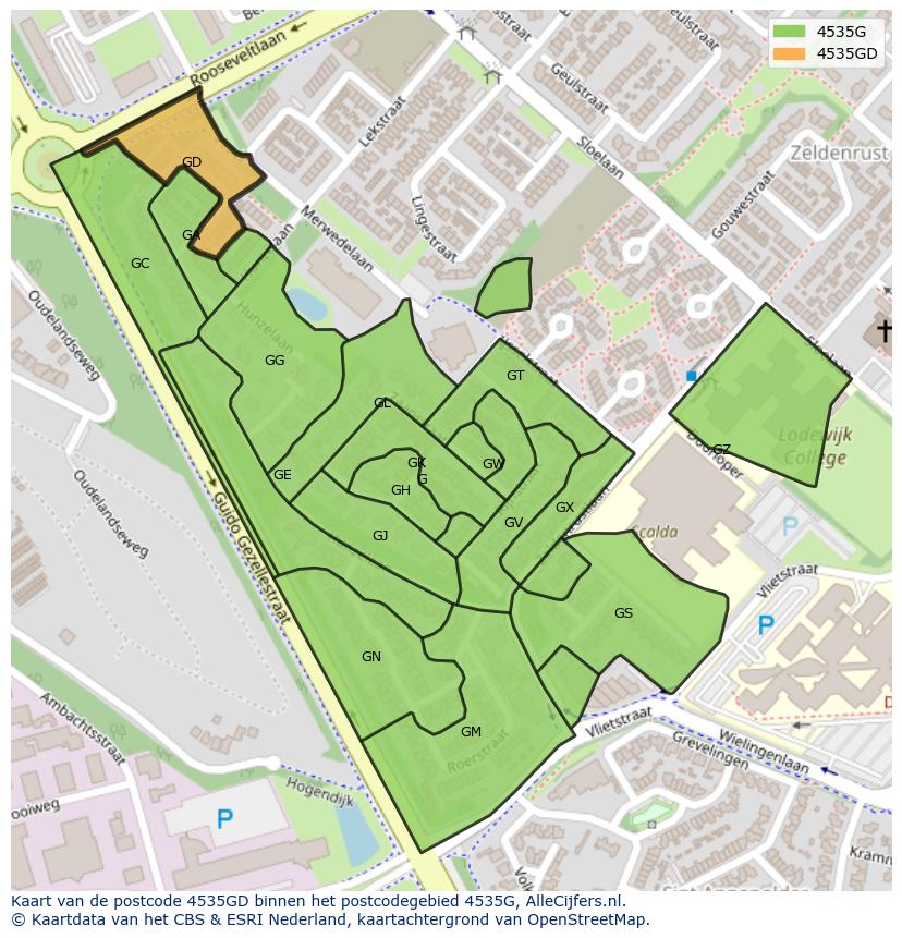 Afbeelding van het postcodegebied 4535 GD op de kaart.