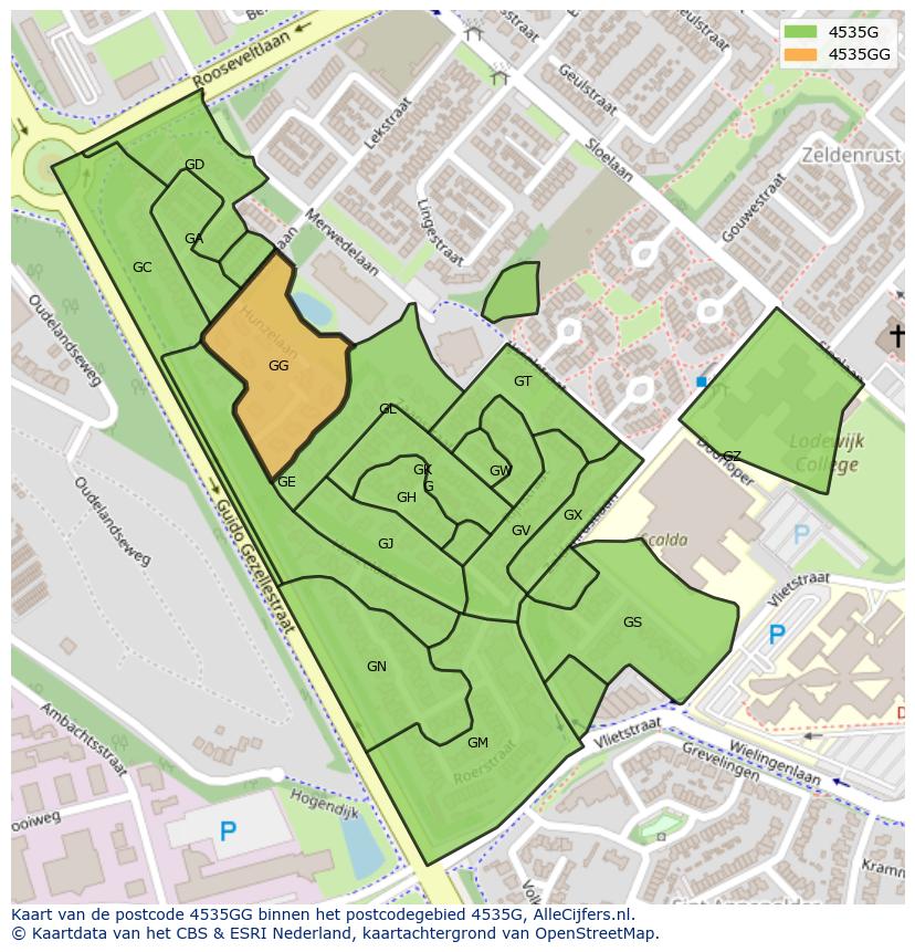 Afbeelding van het postcodegebied 4535 GG op de kaart.