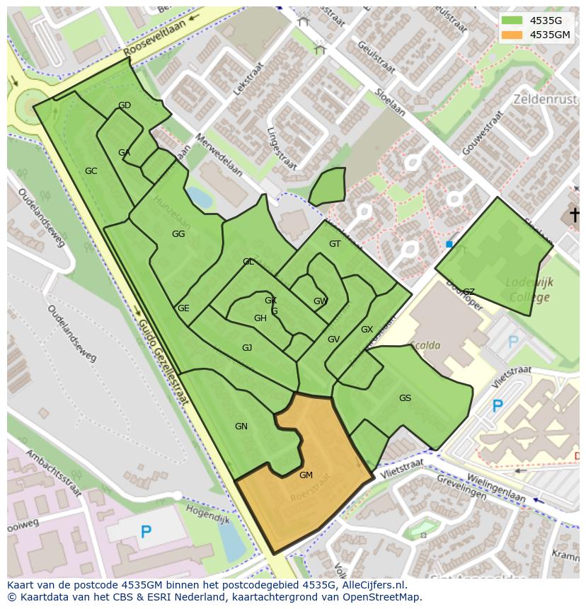 Afbeelding van het postcodegebied 4535 GM op de kaart.