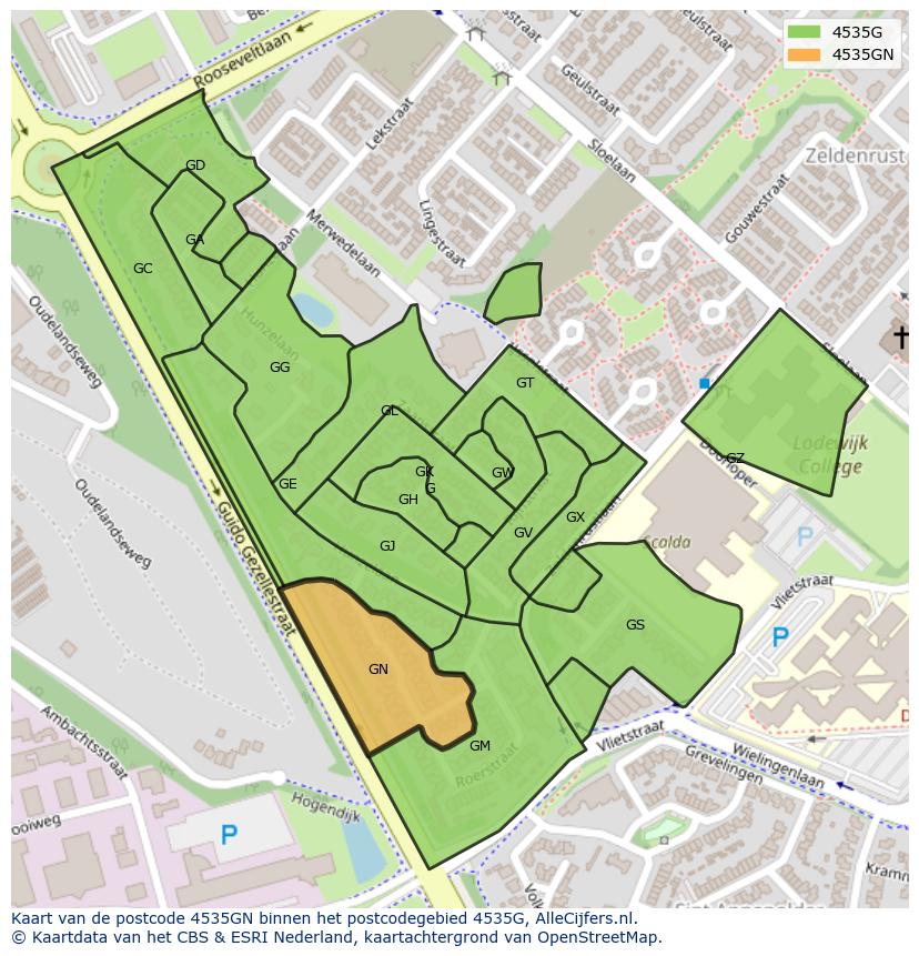 Afbeelding van het postcodegebied 4535 GN op de kaart.