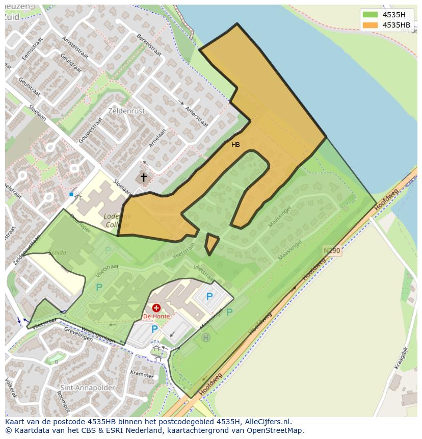 Afbeelding van het postcodegebied 4535 HB op de kaart.