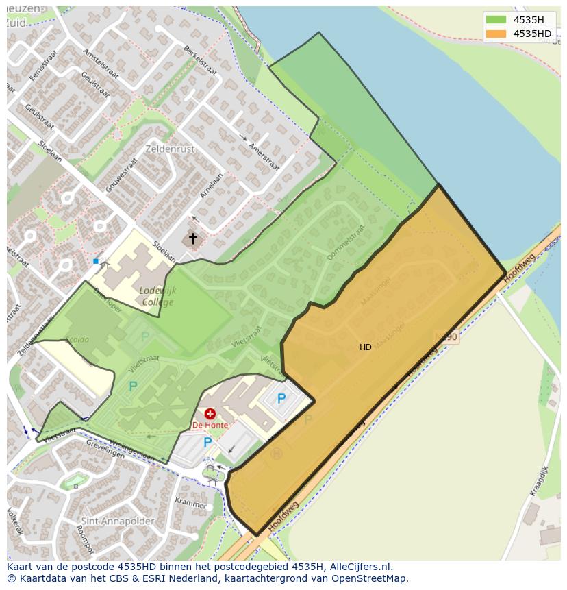 Afbeelding van het postcodegebied 4535 HD op de kaart.