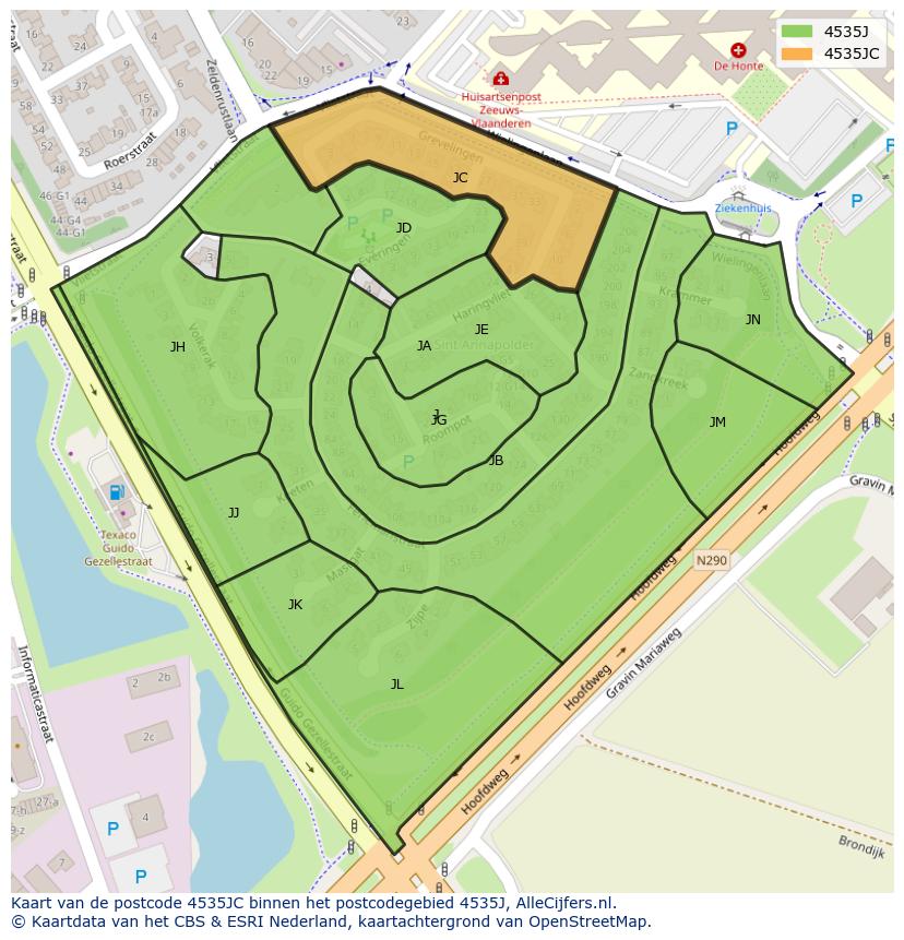 Afbeelding van het postcodegebied 4535 JC op de kaart.