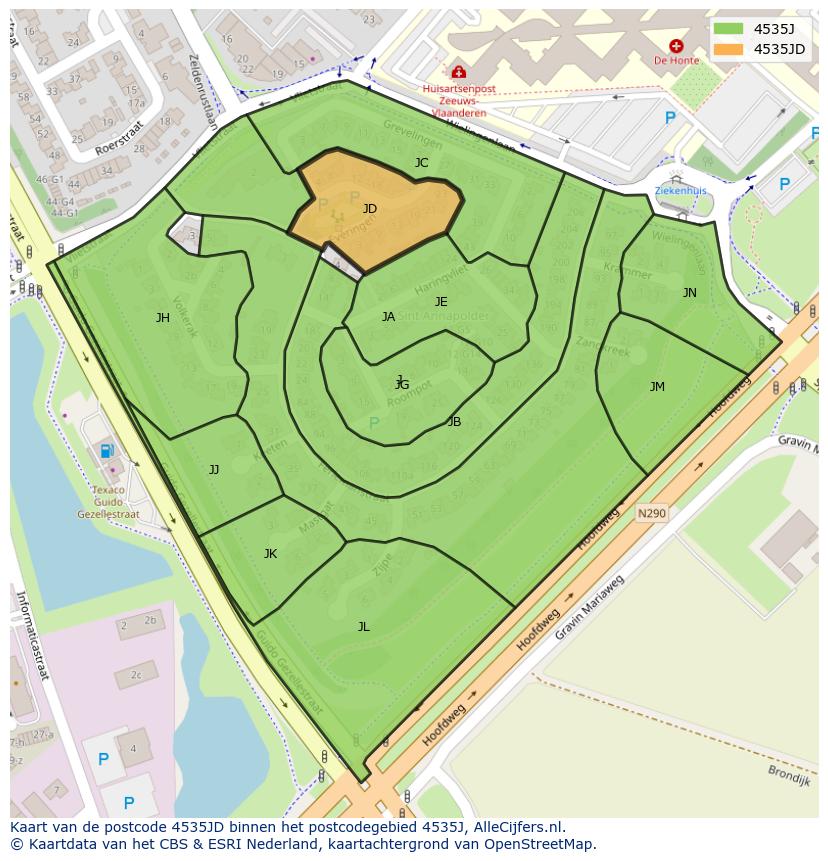 Afbeelding van het postcodegebied 4535 JD op de kaart.