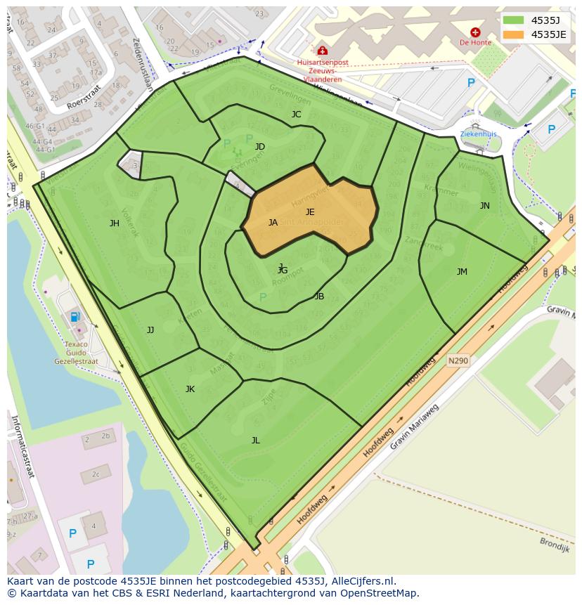 Afbeelding van het postcodegebied 4535 JE op de kaart.