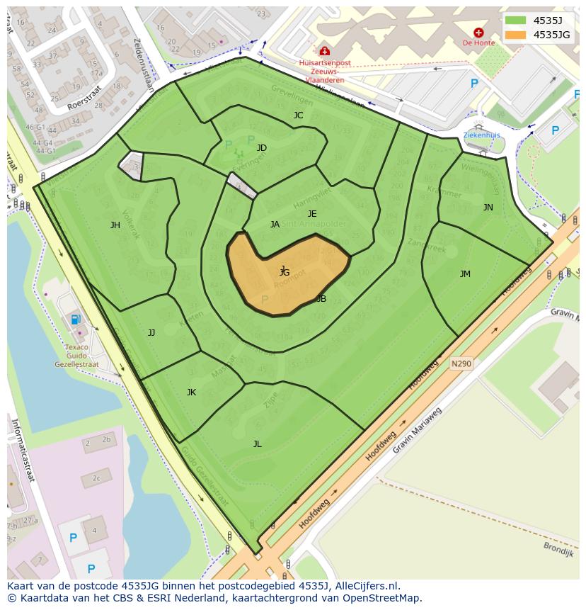 Afbeelding van het postcodegebied 4535 JG op de kaart.
