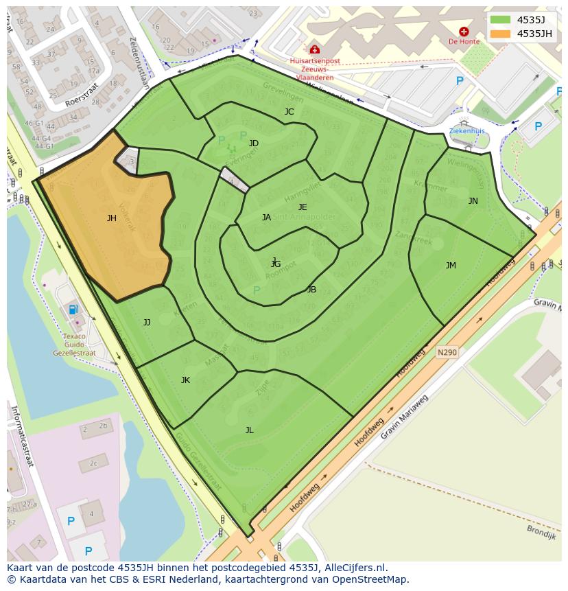 Afbeelding van het postcodegebied 4535 JH op de kaart.