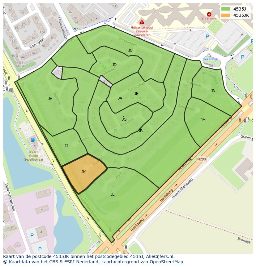 Afbeelding van het postcodegebied 4535 JK op de kaart.
