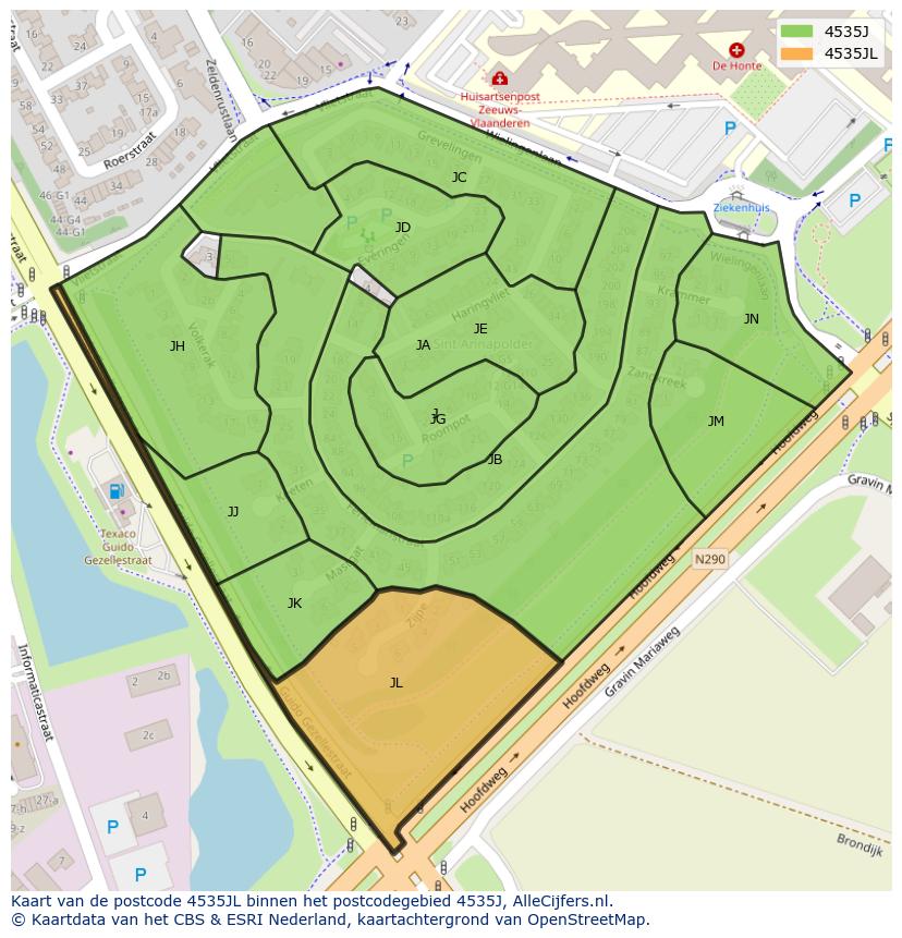 Afbeelding van het postcodegebied 4535 JL op de kaart.