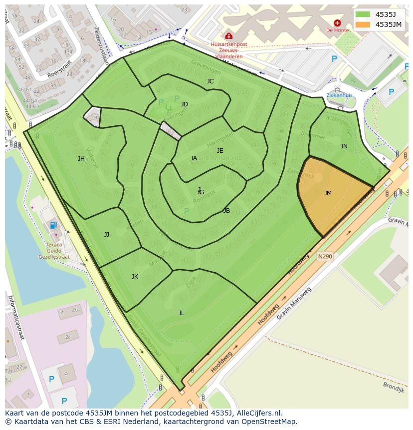 Afbeelding van het postcodegebied 4535 JM op de kaart.