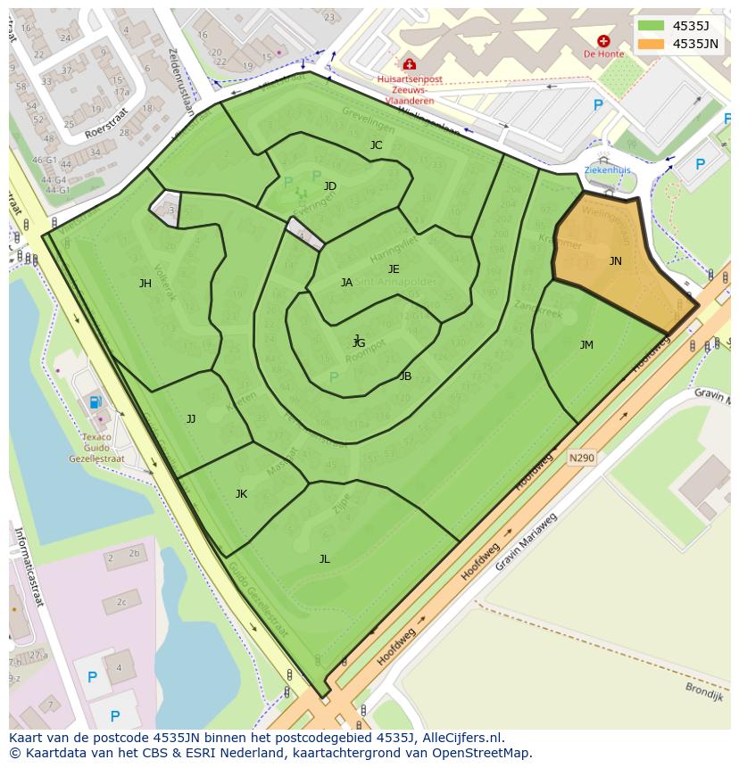 Afbeelding van het postcodegebied 4535 JN op de kaart.