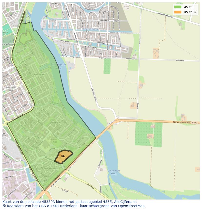 Afbeelding van het postcodegebied 4535 PA op de kaart.