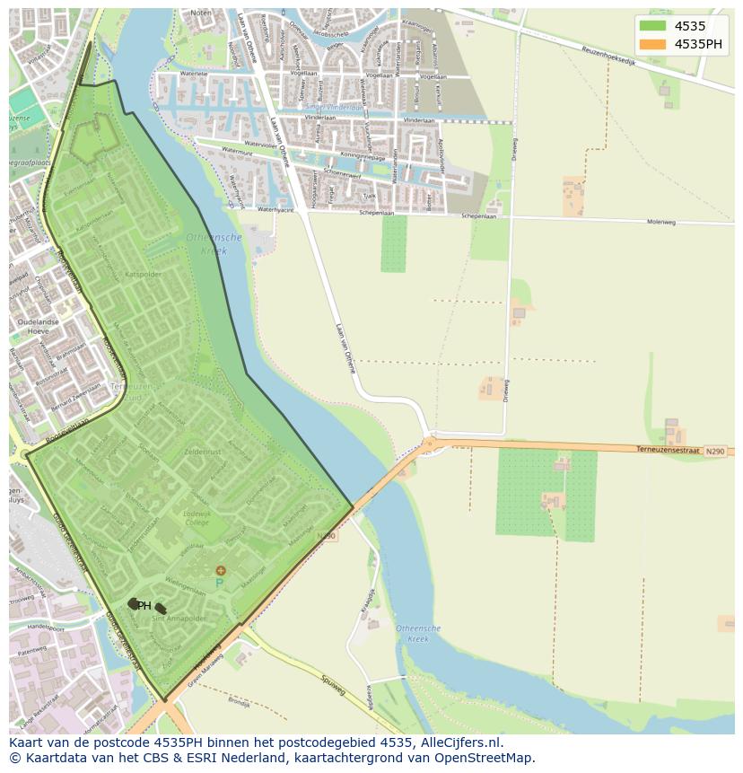 Afbeelding van het postcodegebied 4535 PH op de kaart.