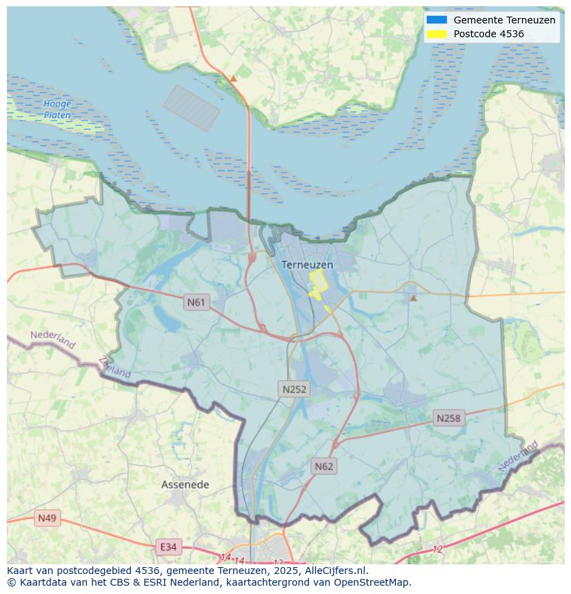 Afbeelding van het postcodegebied 4536 op de kaart.