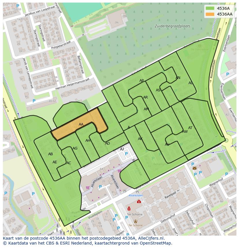 Afbeelding van het postcodegebied 4536 AA op de kaart.