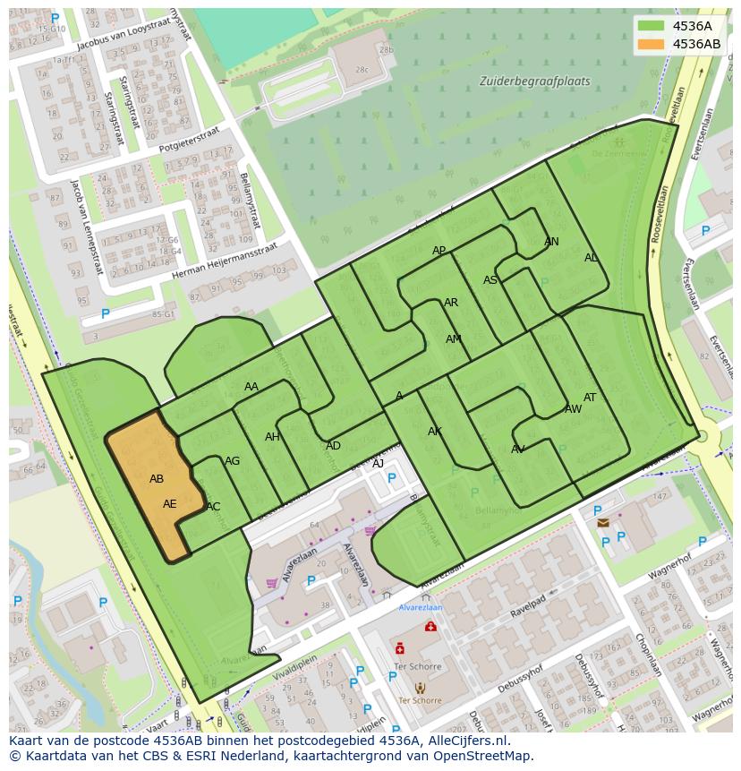 Afbeelding van het postcodegebied 4536 AB op de kaart.