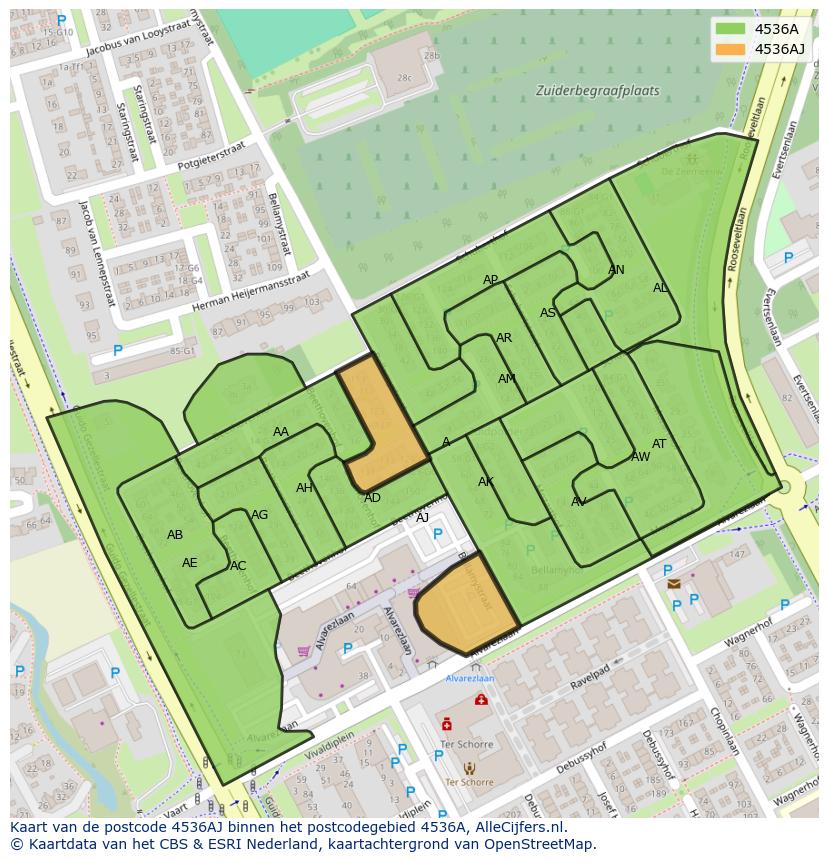 Afbeelding van het postcodegebied 4536 AJ op de kaart.