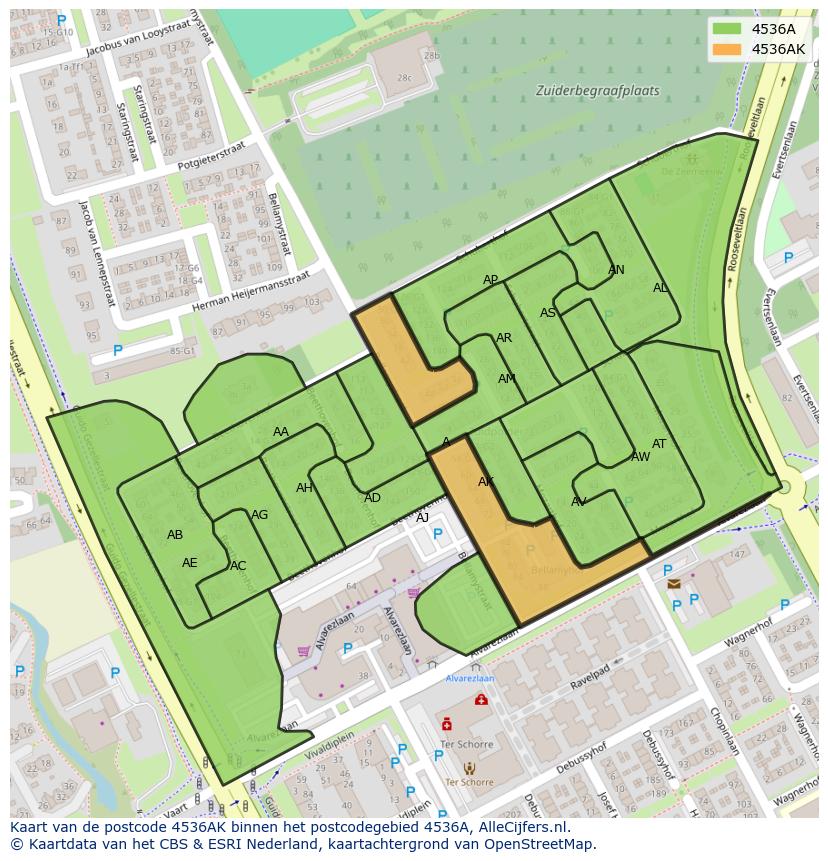 Afbeelding van het postcodegebied 4536 AK op de kaart.