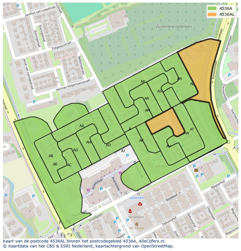 Afbeelding van het postcodegebied 4536 AL op de kaart.